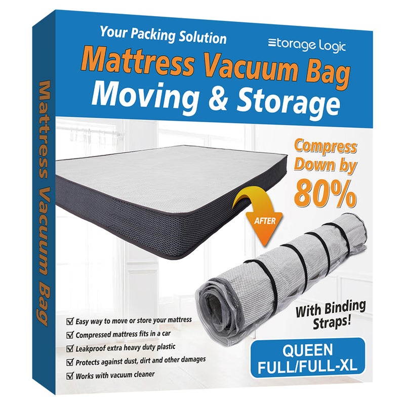 Storage Logic Queen/Full/Full-XL Foam Mattress Vacuum Bag for Moving, Vacuum Seal Mattress Bag with Straps - Image 1